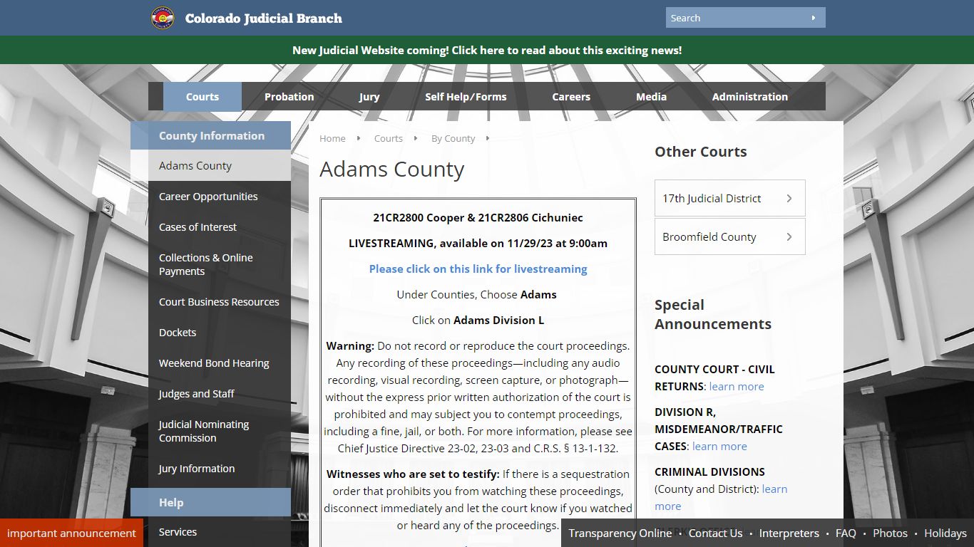 Colorado Judicial Branch - Adams County - Homepage