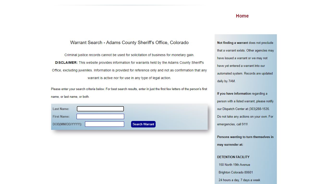 Warrant Search - Adams County Sheriff's Office, Colorado